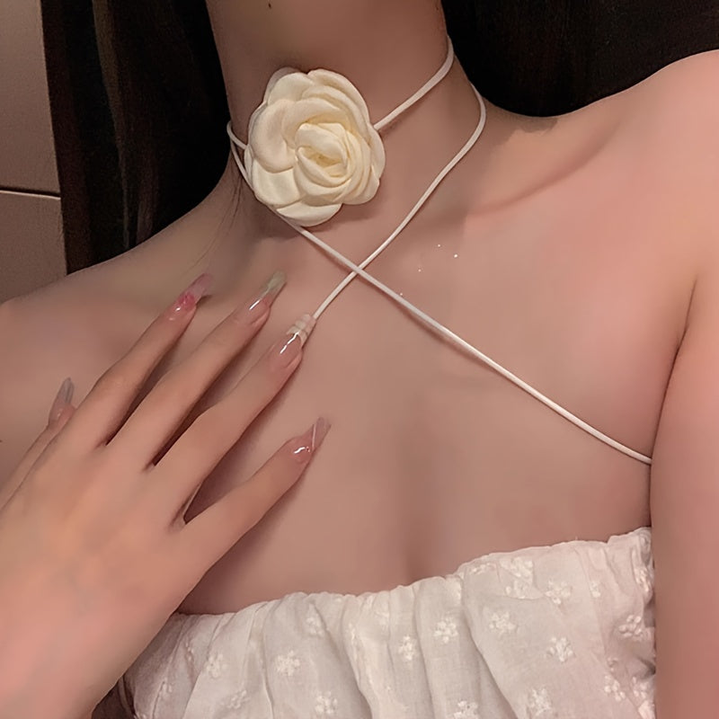 2pcs black white flower necklaces rose choker neckbands