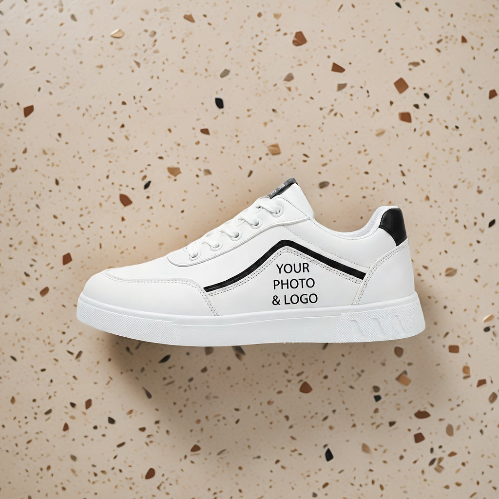 sneakers custom photo image text name black white low top
