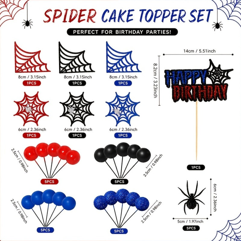 32pcs   web birthday ball cake decorations black red