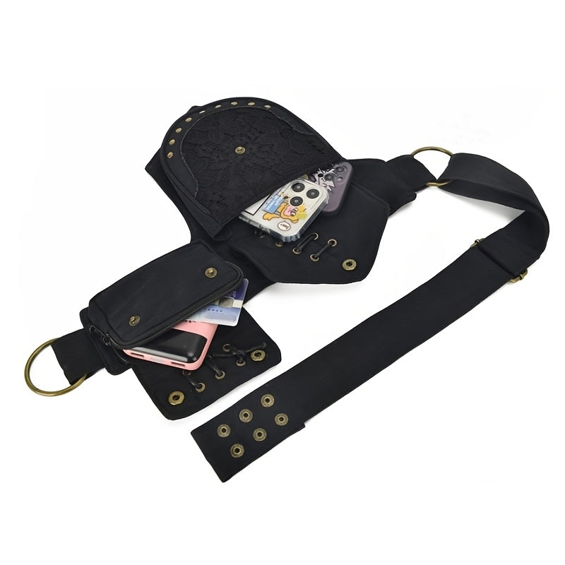 fashionable retro studded outdoor casual waist bag women