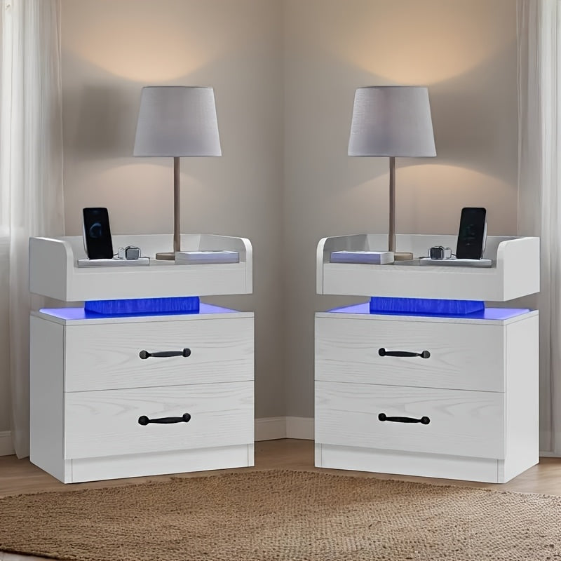 modern led bedside table charging station wooden bedside