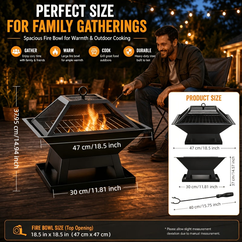 portable 4 in 1 wood burning fire pit removable cooking