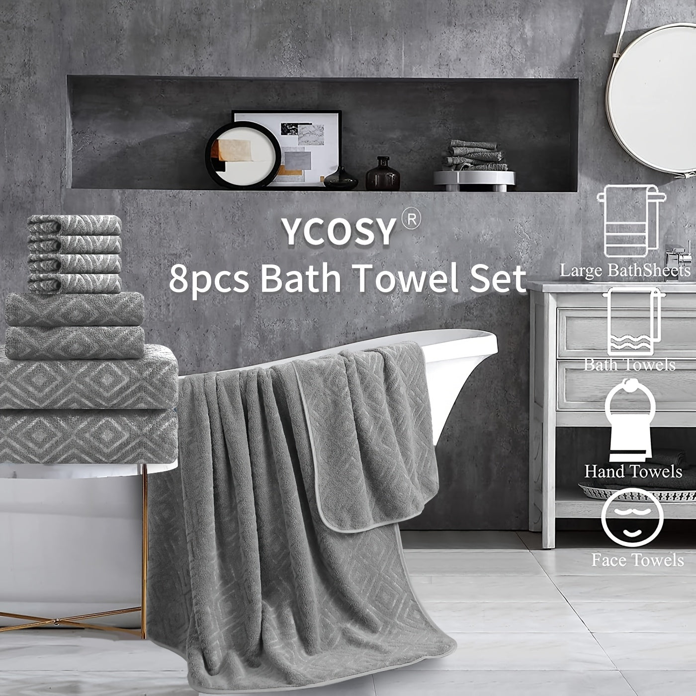 8pcs extra large bath towel ultra soft thick bath towel