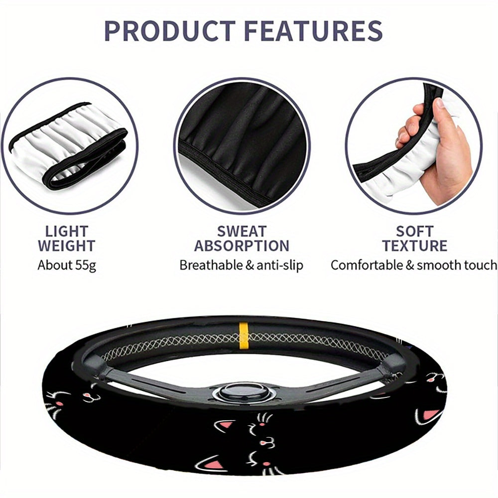 cute cat face pattern steering wheel cover minimalist style