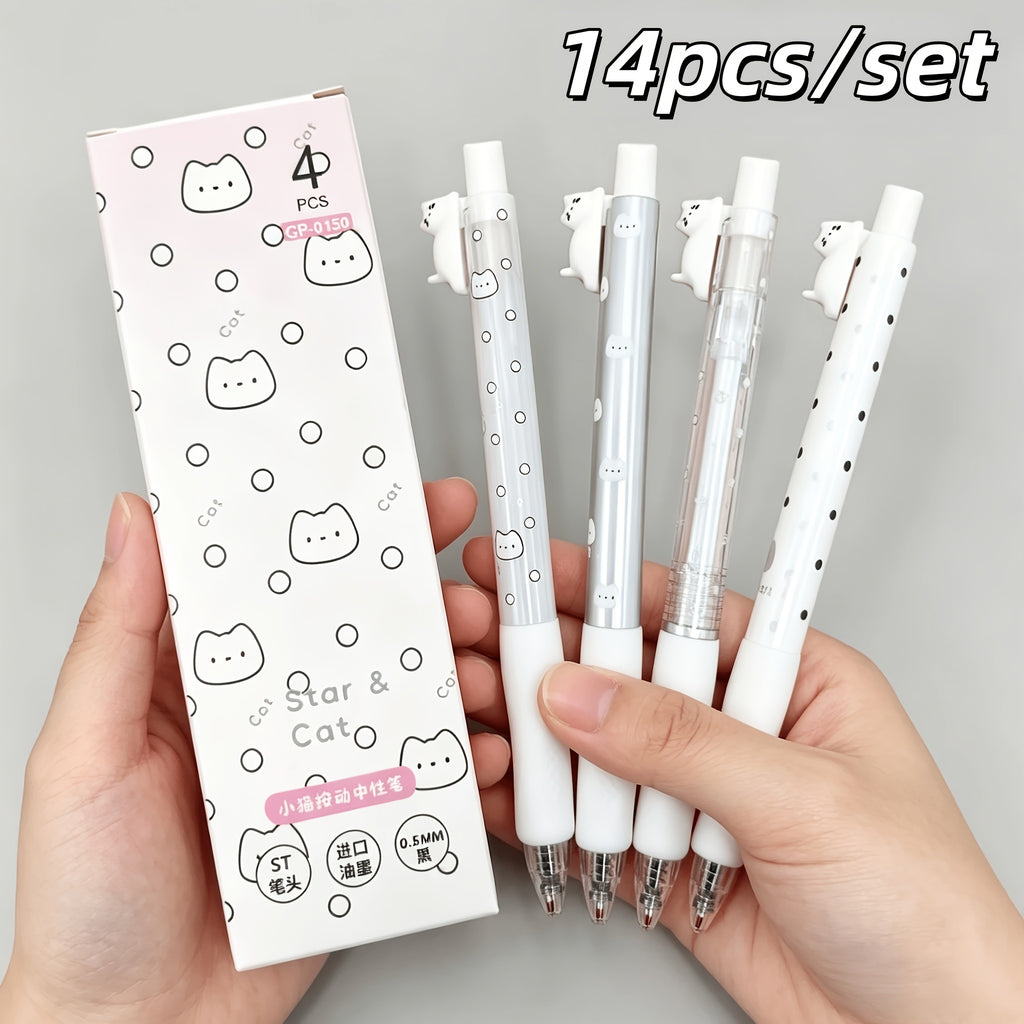 14 pack cute cat shaped   pens 0 5mm fine tip black