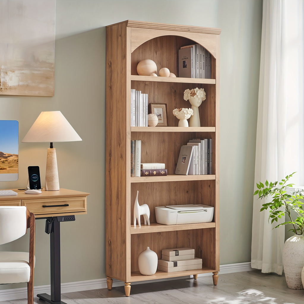 76 tall arched bookcase farmhouse 5 tiers large arched