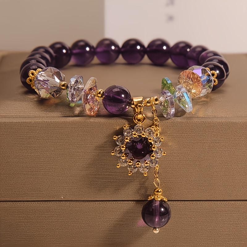 crystal anxiety relieving purple natural bracelet sunflower