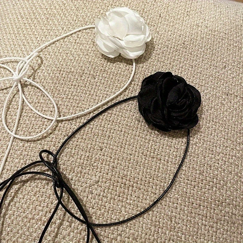 2pcs black white flower necklaces rose choker neckbands
