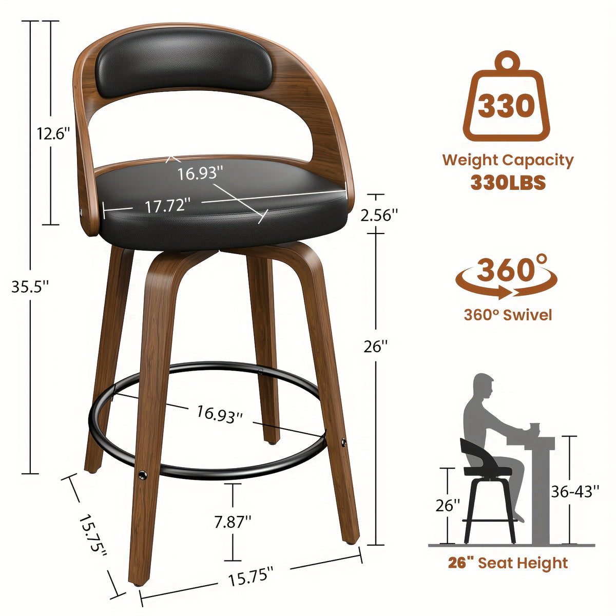 modern 26 counter height bar stools set 2 ergonomic
