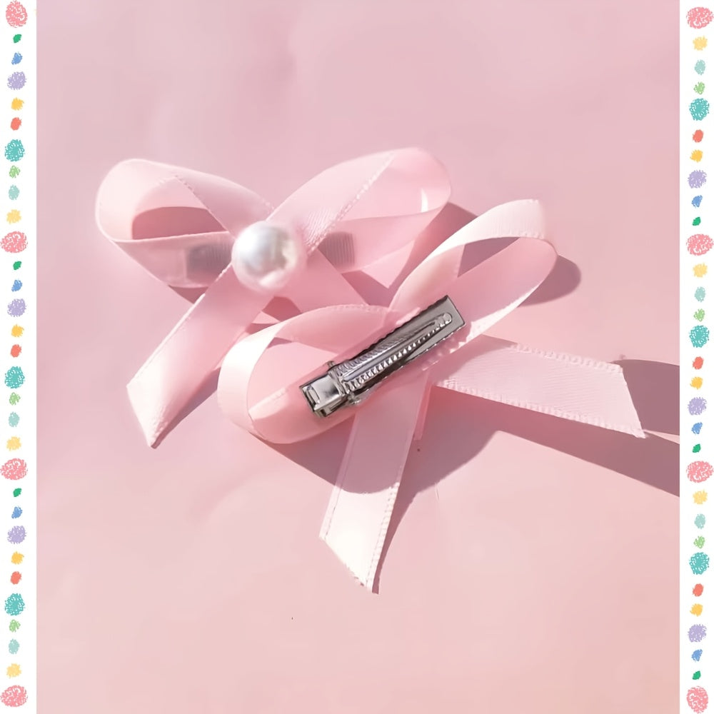 10pcs solid color dog hair clips pearls handmade dog bows