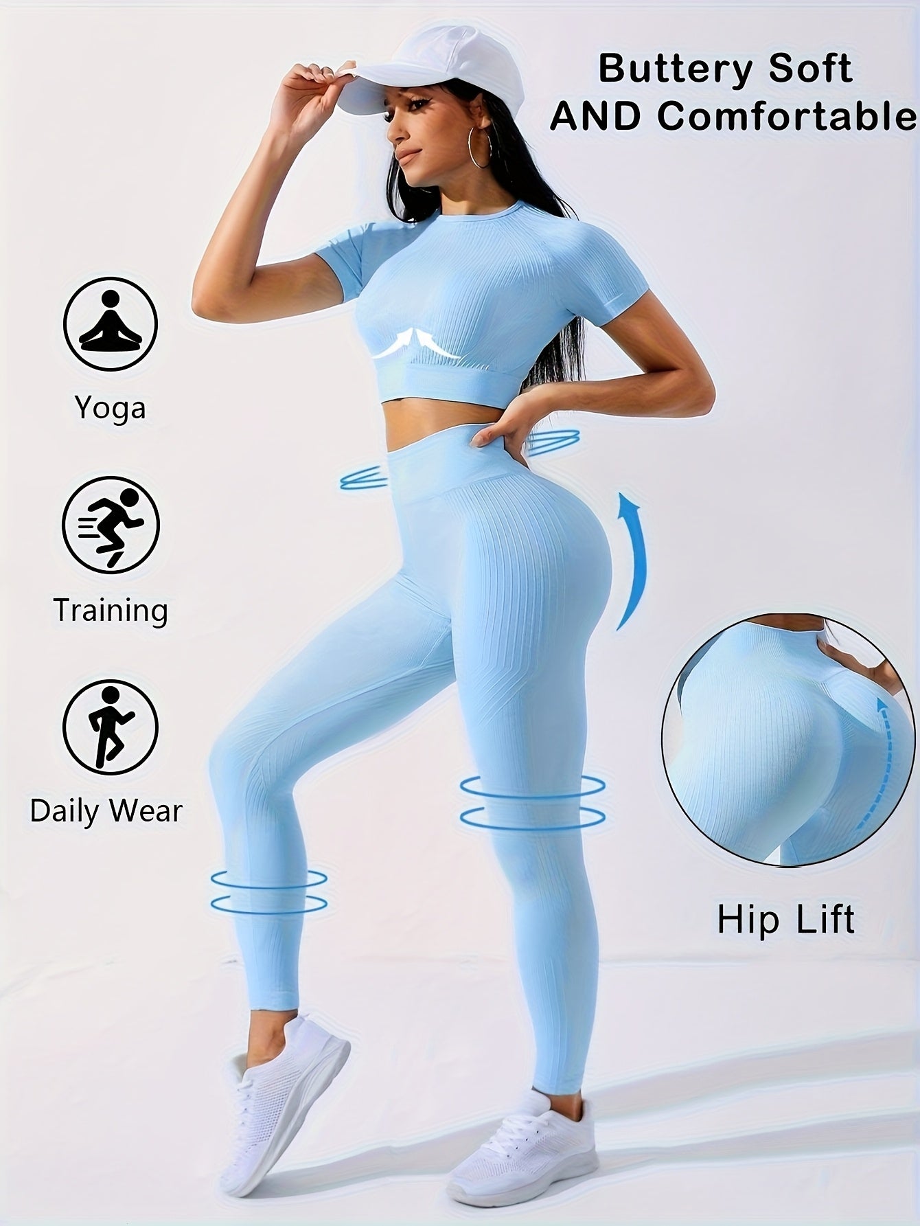 womens 2pcs workout set yoga top leggings crew neck medium