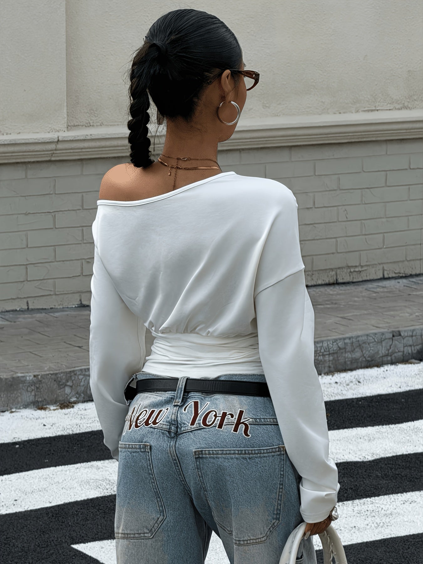 womens letter print asymmetrical shoulder fitted short