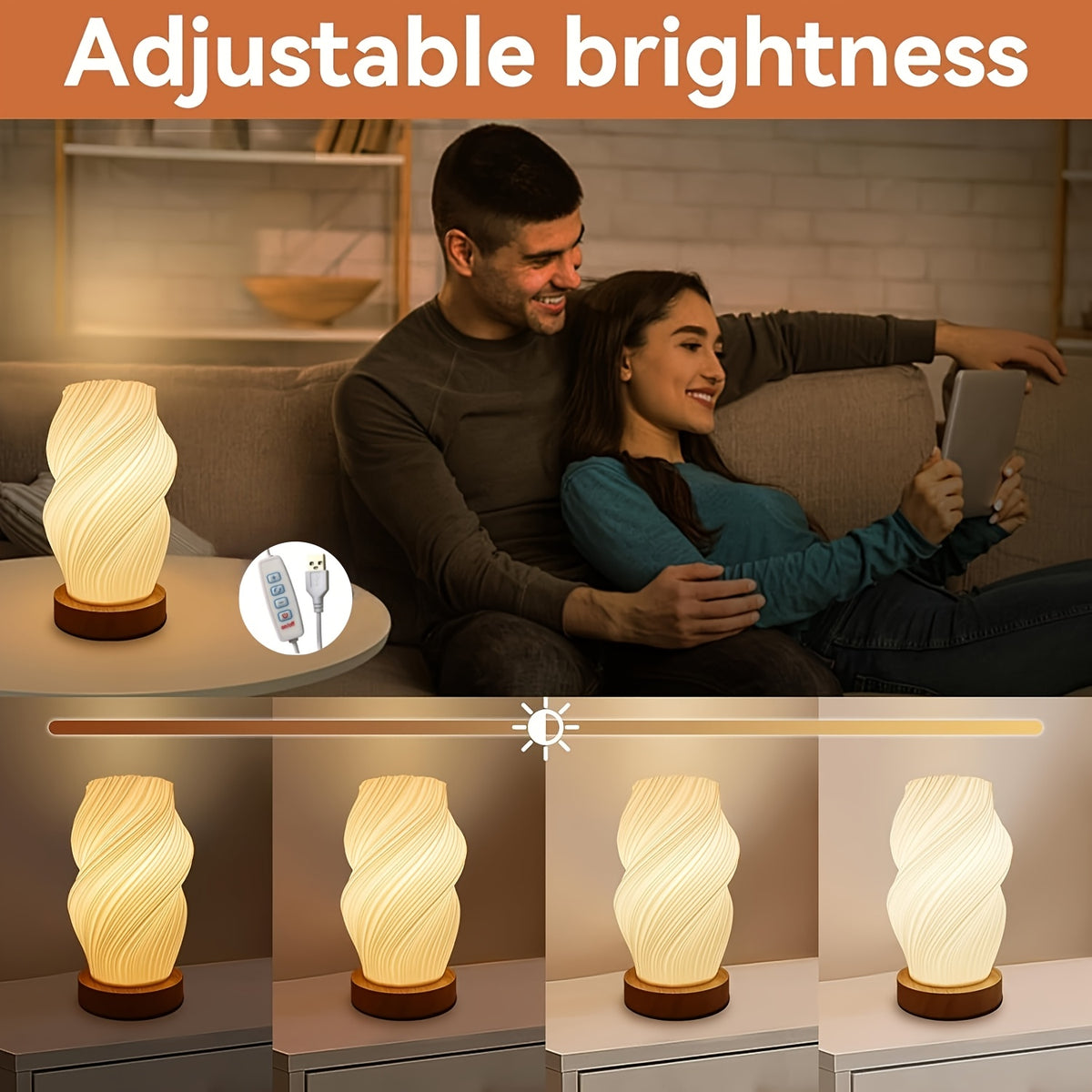 novelty 3d printed vase night light wooden base decorative
