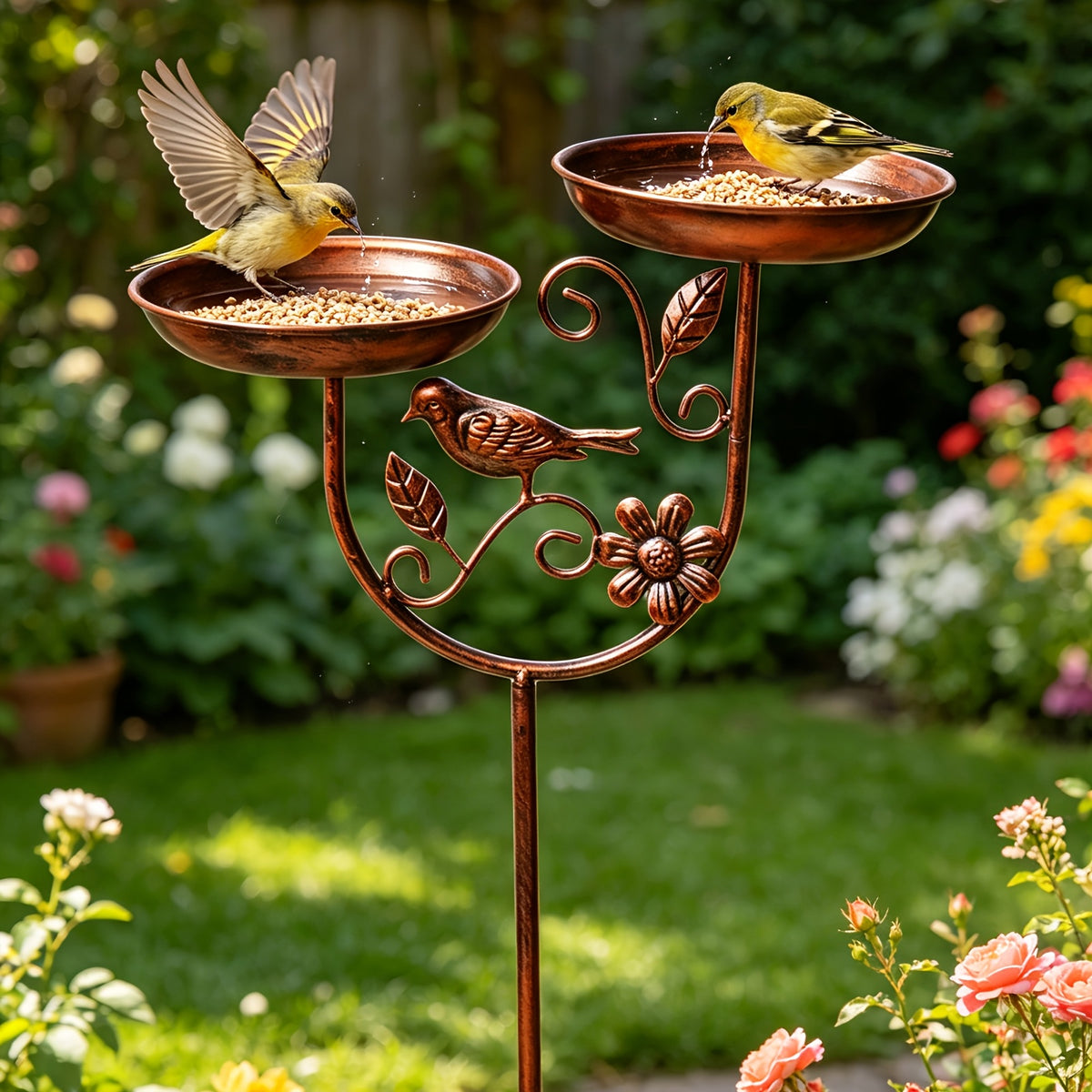 1pc garden metal bird bath detachable double bowl design