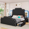 queen size bed frame 2 nightstands mirror modern platform