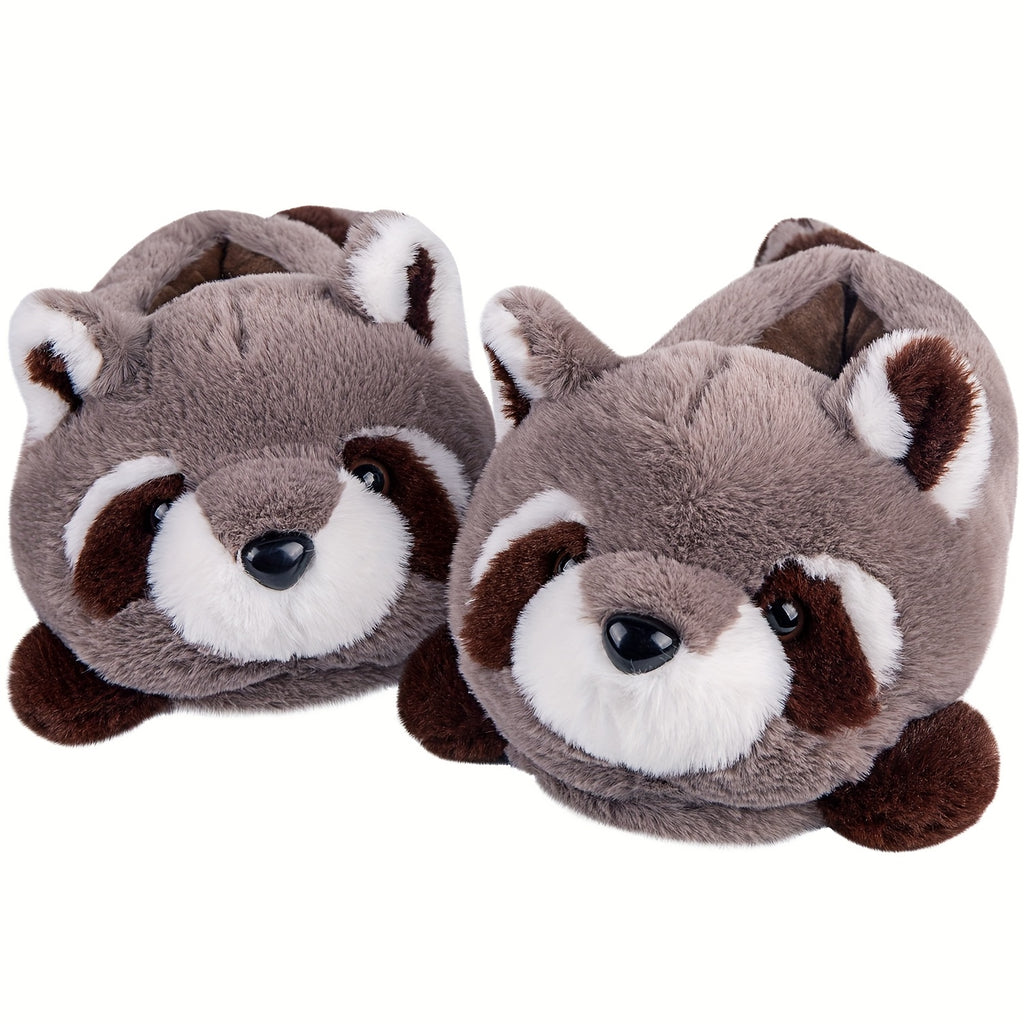 cute stuffed gray raccoon plush indoor slippers comfortable