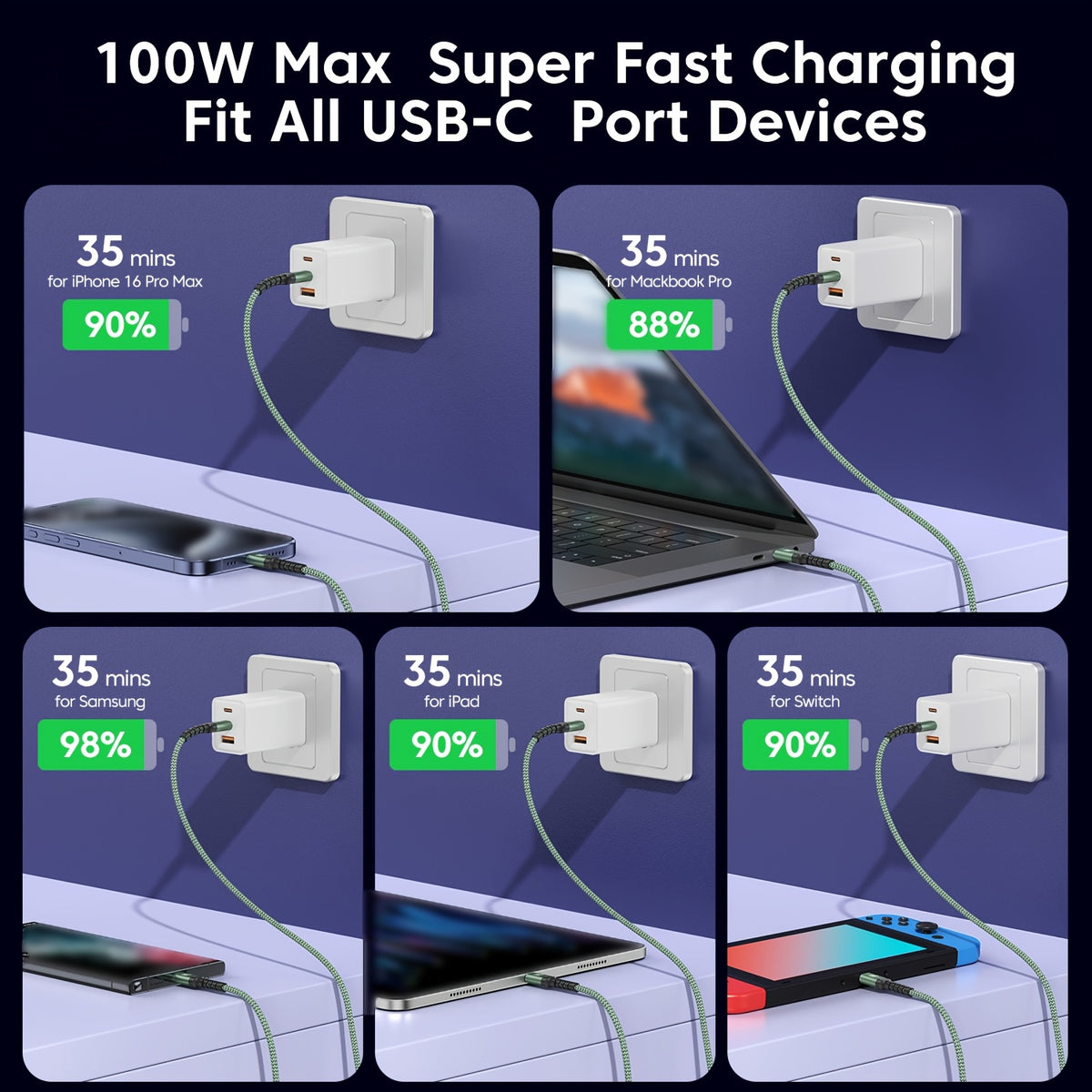 100w   charging cable pd3 0 high speed type c