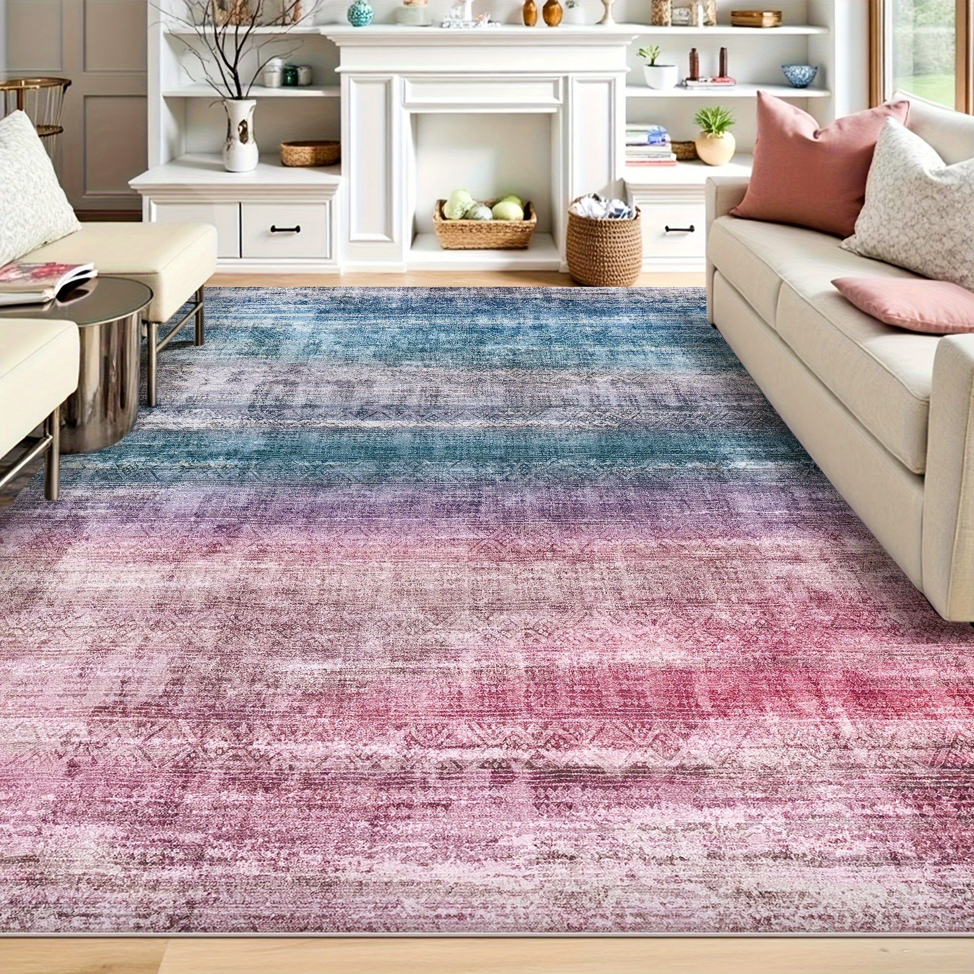 1pc washable area rug gradient teal   non slip