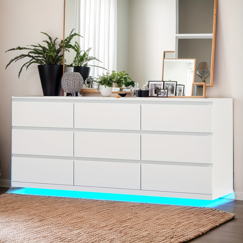 9 drawer dresser bedroom power outlet led lights modern wide