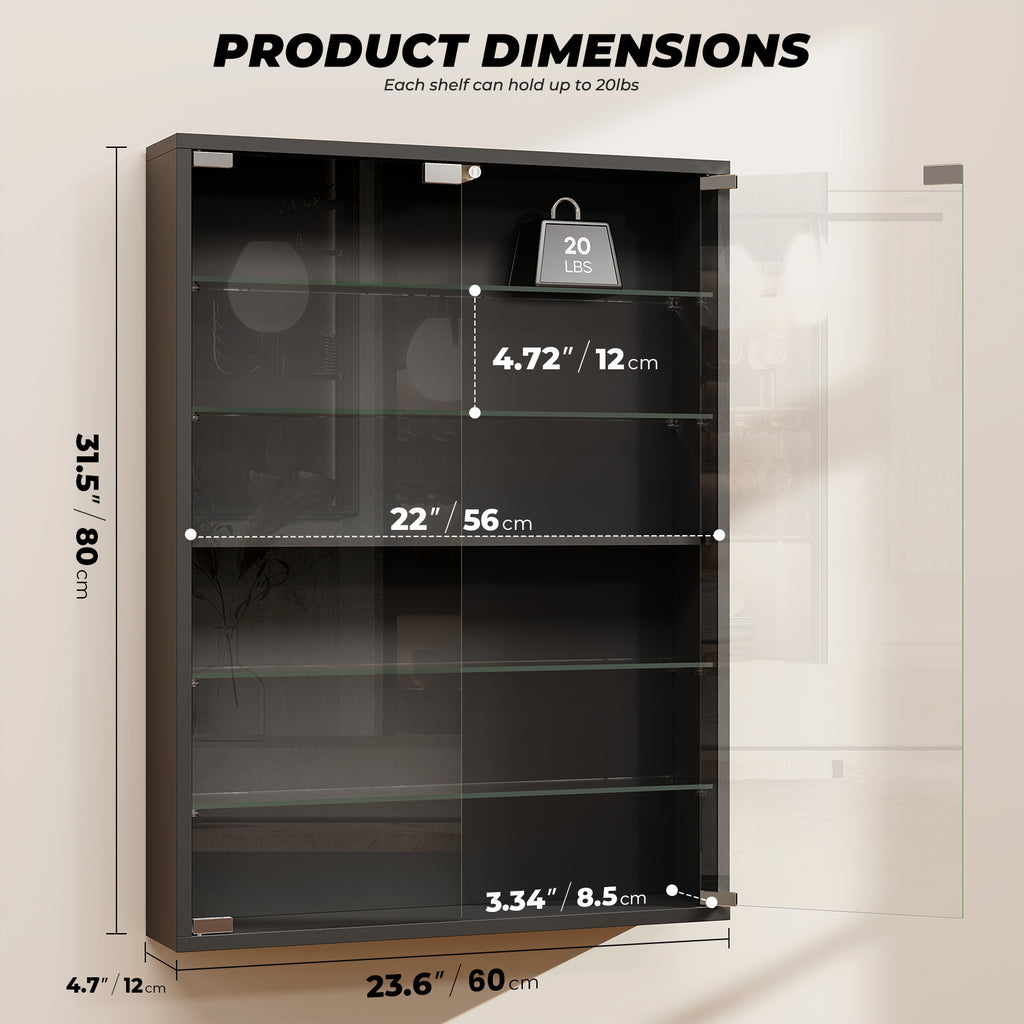 1pc wall mounted glass display cabinet 6 tier small display
