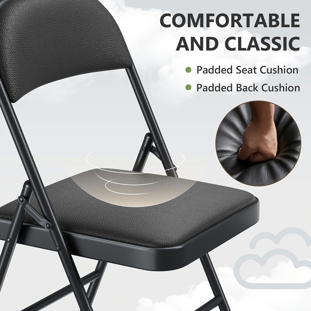 4 pack heavy duty black folding chairs padded seats portable