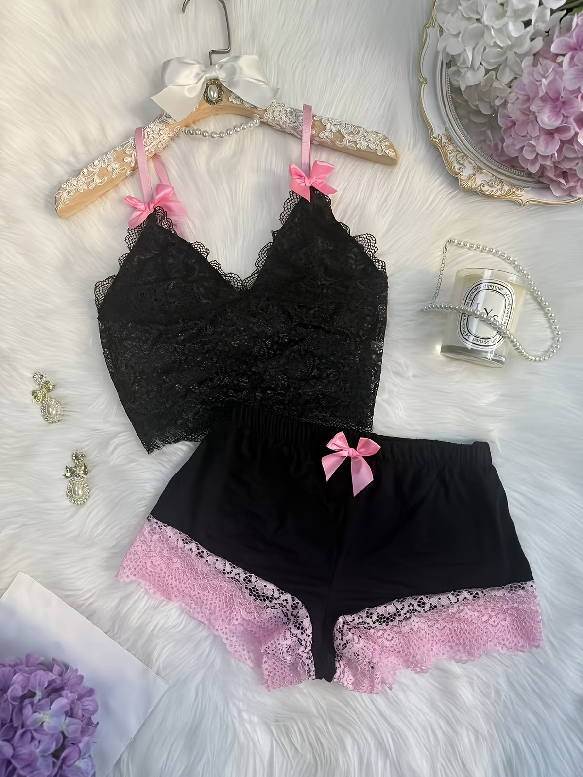 summer 2pcs set color block lace spliced bow