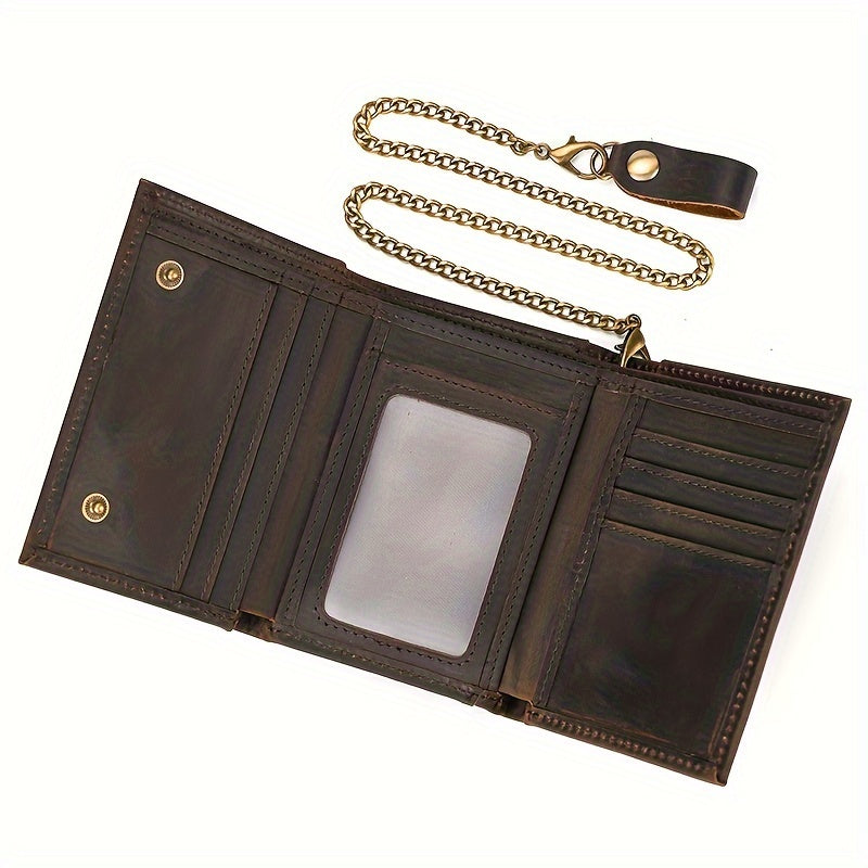 men vintage chain trifold pocket wallet wtih key holder