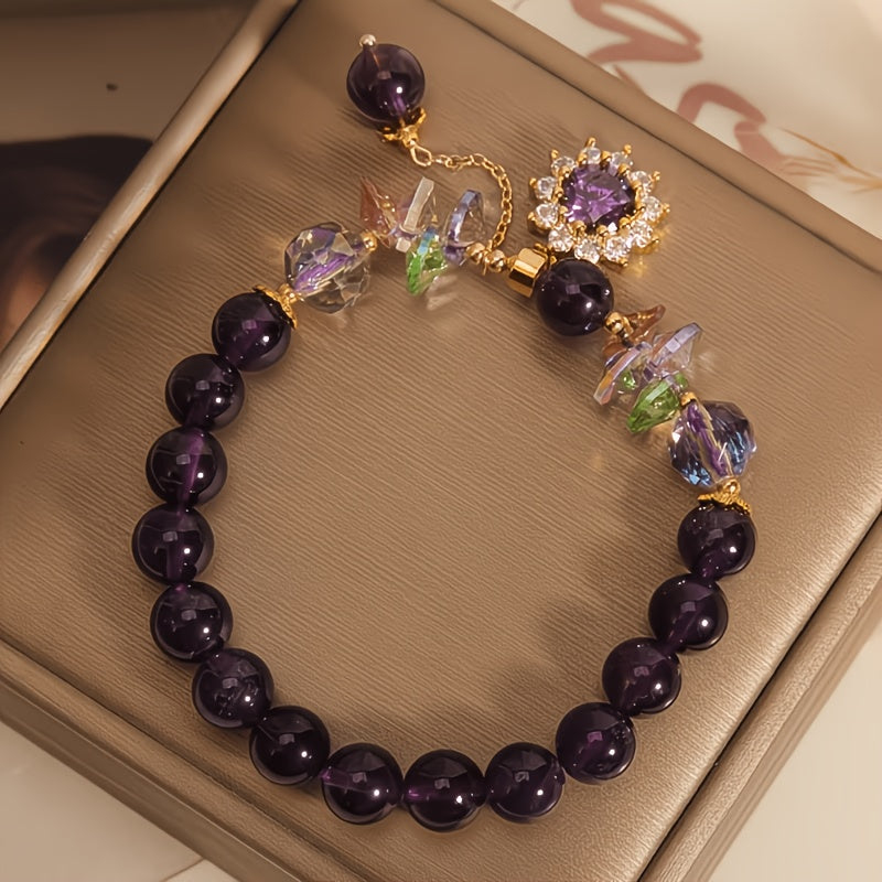 crystal anxiety relieving purple natural bracelet sunflower