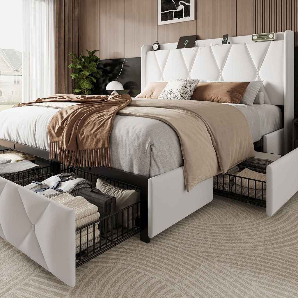4 drawers storage bed frame wingback headboard