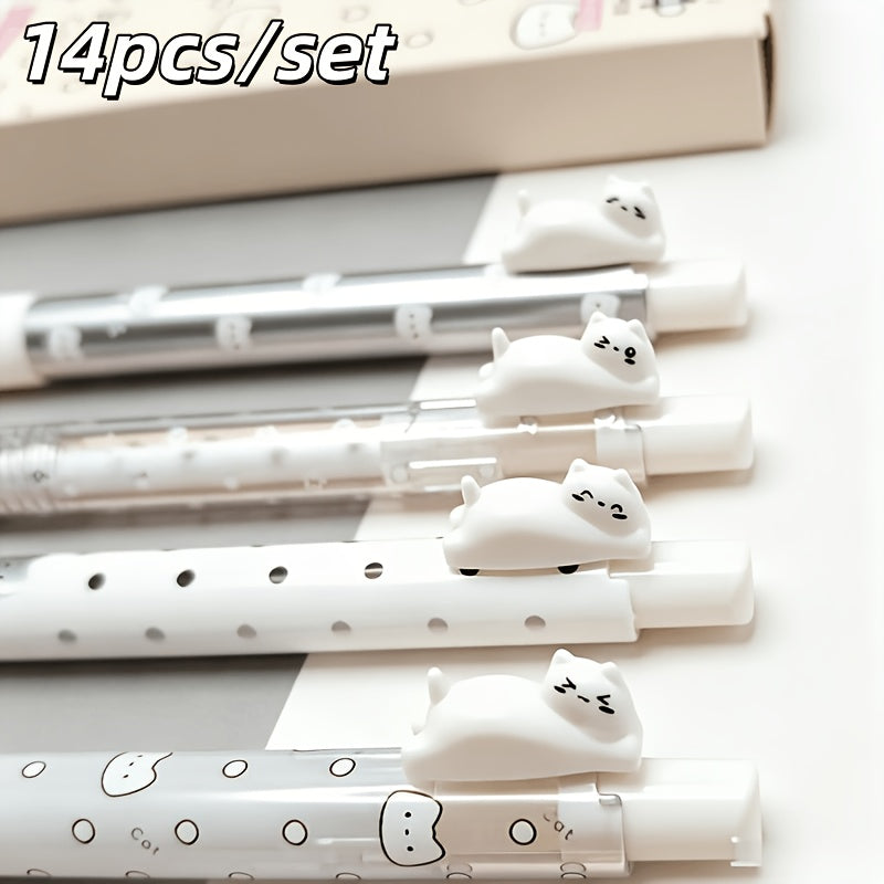 14 pack cute cat shaped   pens 0 5mm fine tip black