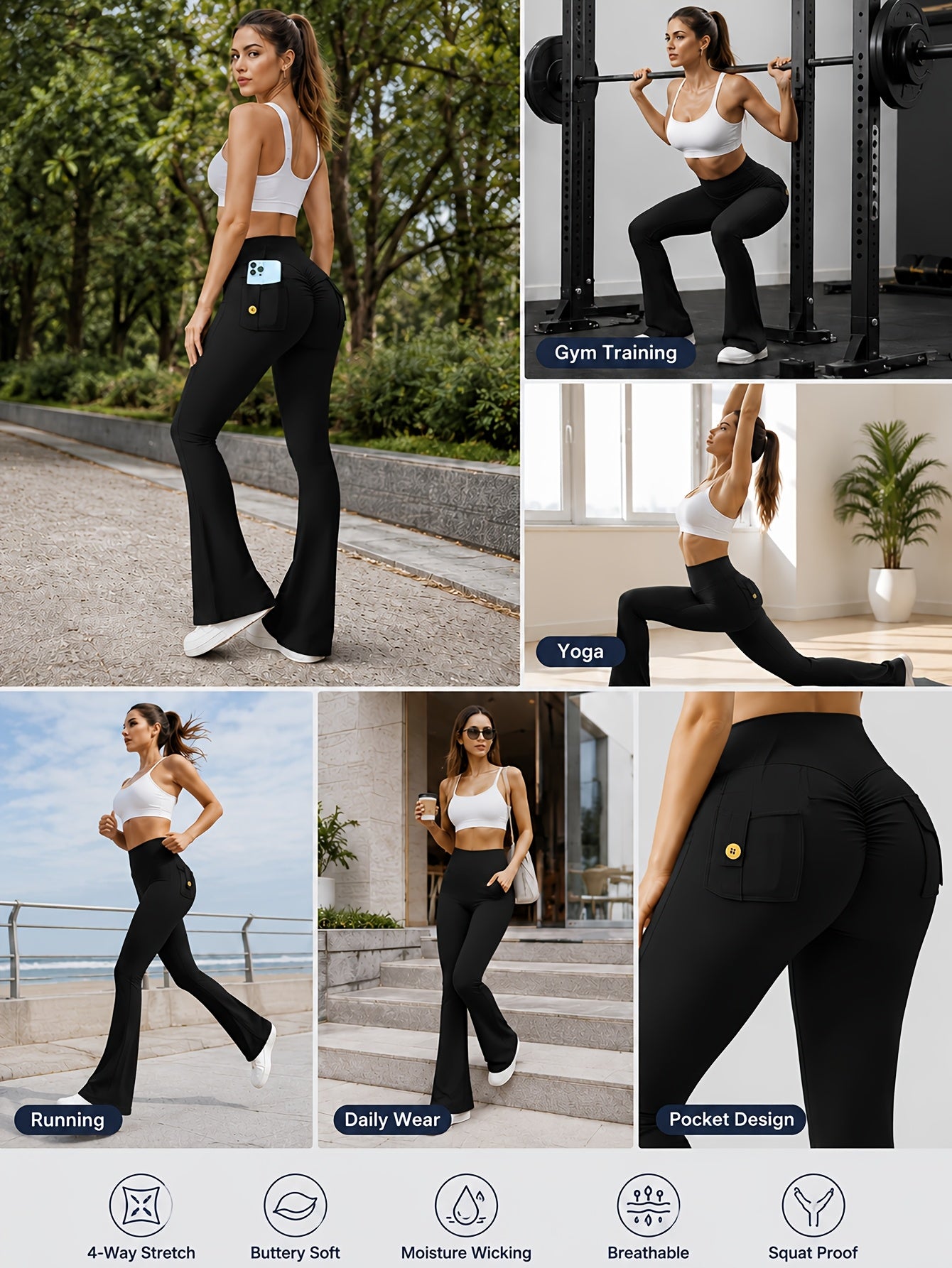 womens high stretch sporty flare yoga pants back waist