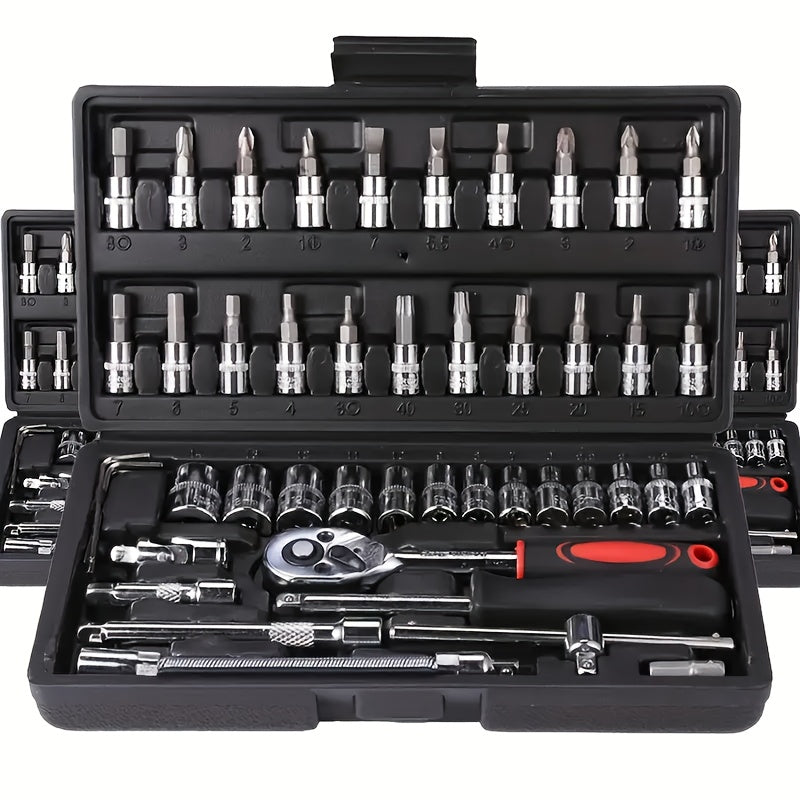 46pcs household car repair tool set ratchet torque wrench