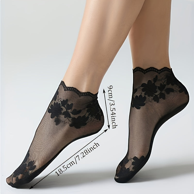 5 pairs womens thin lace short socks breathable lightweight