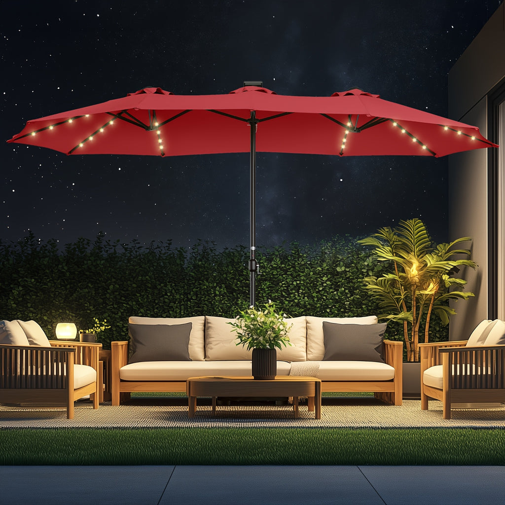 15ft outdoor double sided patio umbrella   solar led