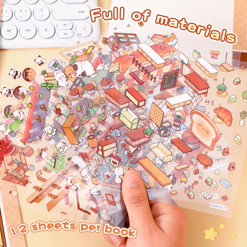 20pcs scene sticker book 12 sheets materials 6 sheets base