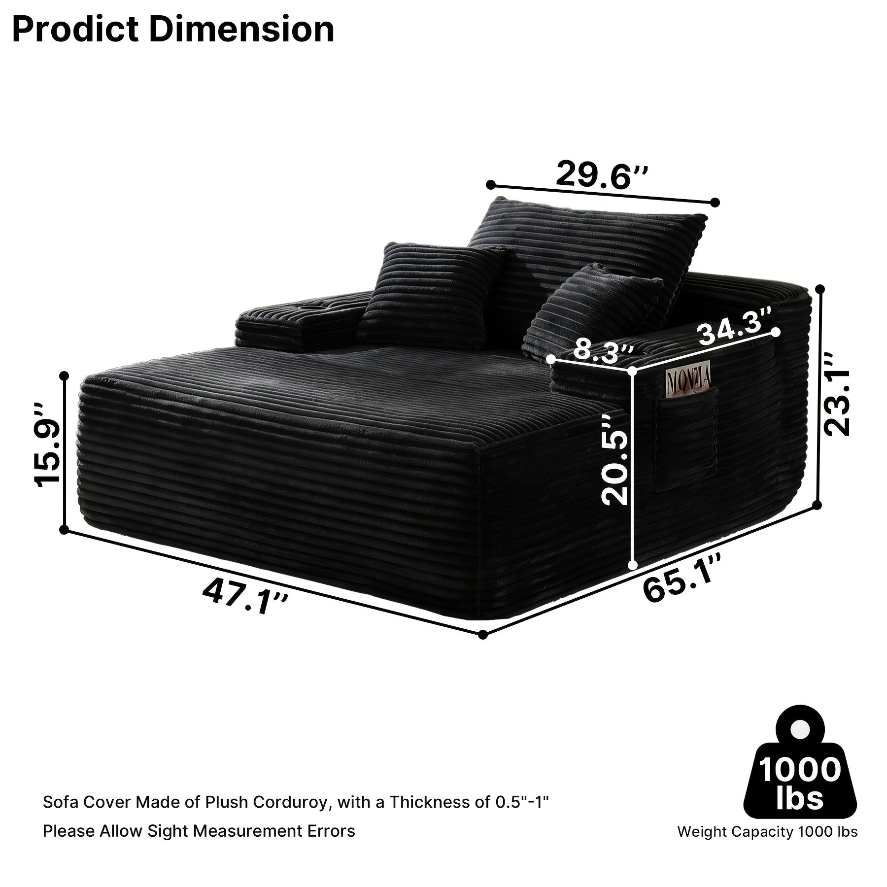 extra large boneless sofa chaise lounge cup holder side