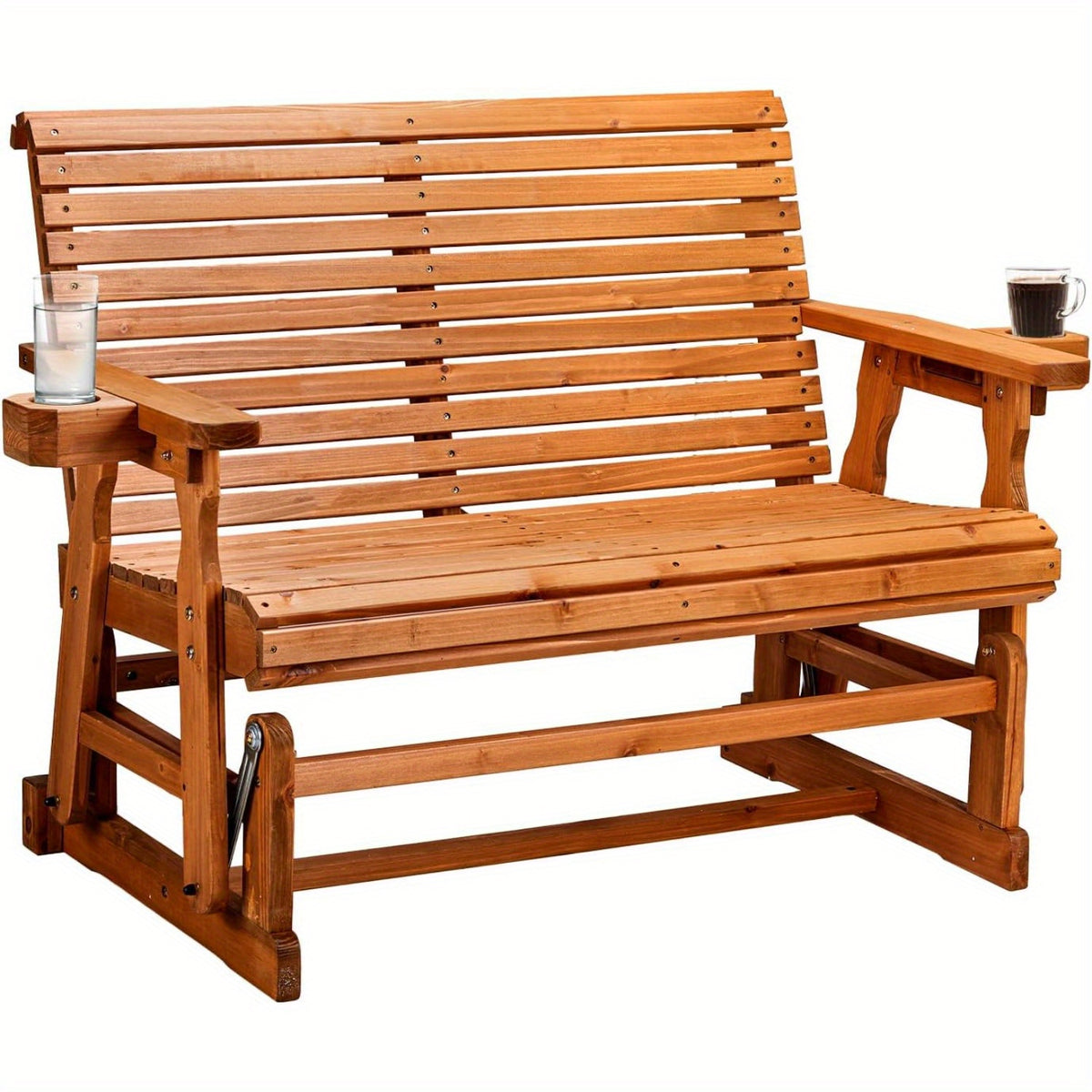 hd outdoor glider bench wood patio glider cup holders porch