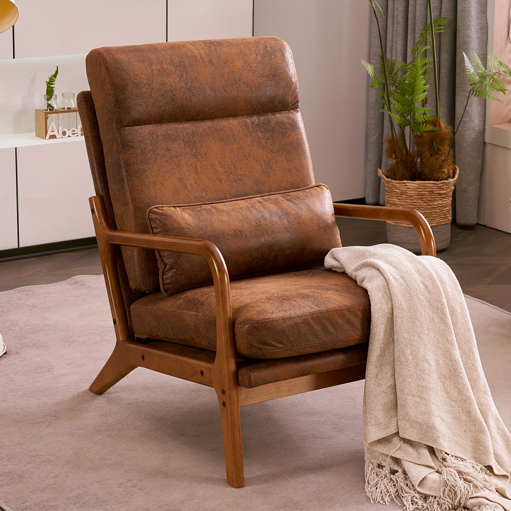 high back   century modern accent chair soild wood padding
