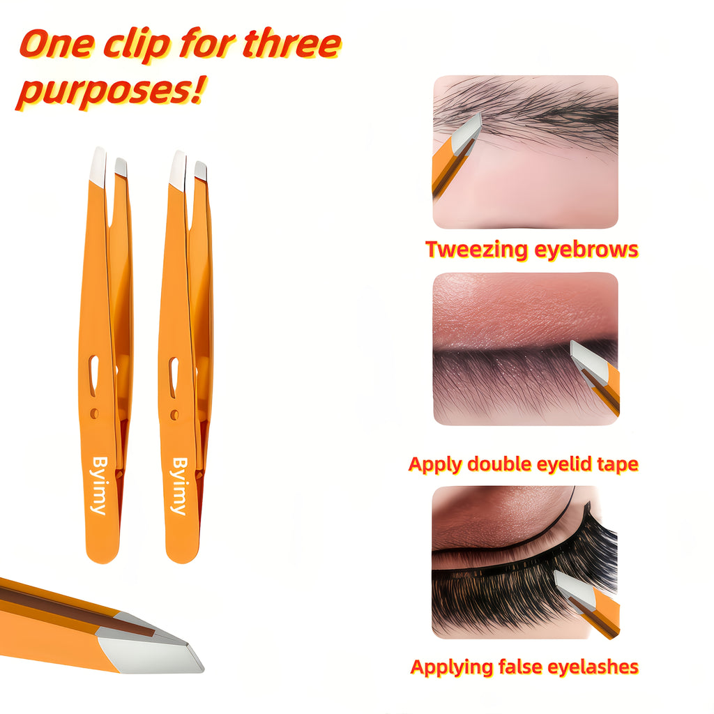 byimy brand 2pcs stainless steel eyebrow tweezers hair