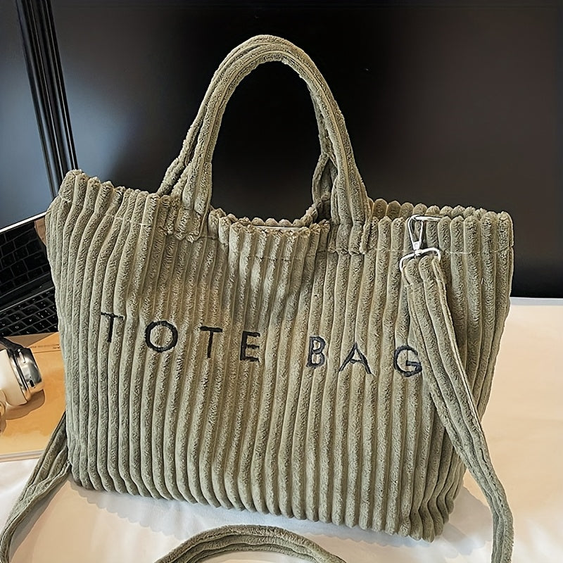 ladies fashionable solid color corduroy large capacity tote