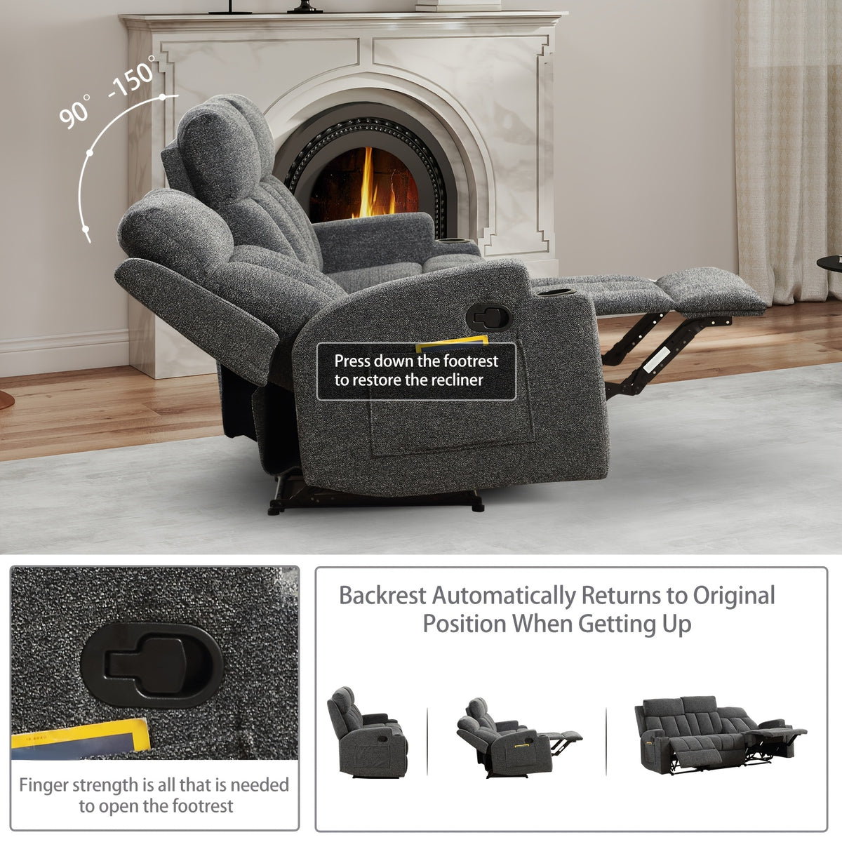 1pc 3pcs manual recliner living room set 1 seater 2 seater 3