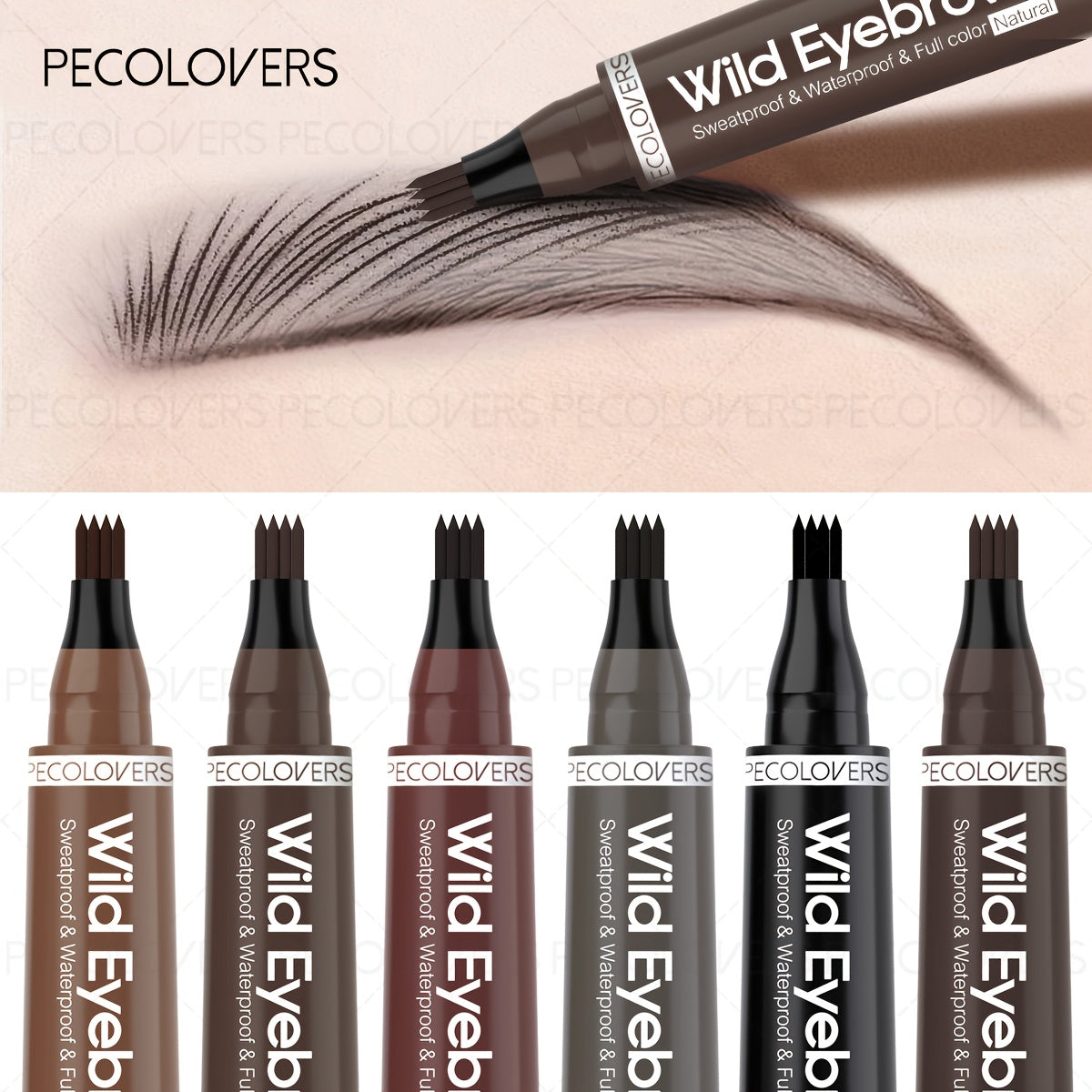 1pc waterproof eyebrow pen 6 colors featuring a 4 fork tip