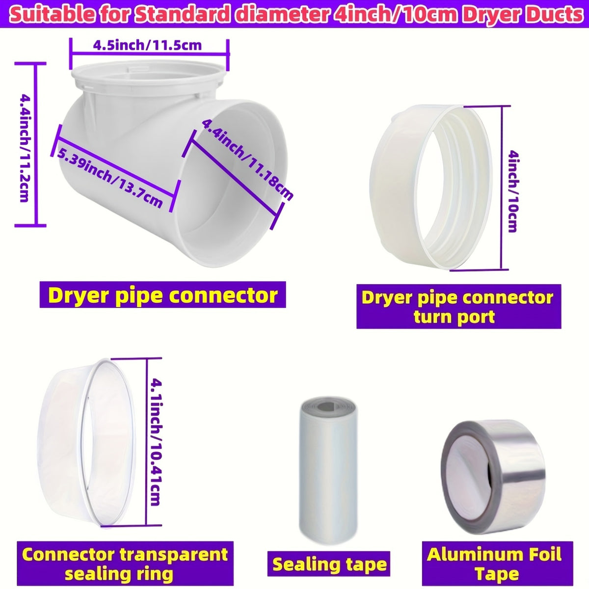 laundry dryer duct connection kit suitable standard 4inch