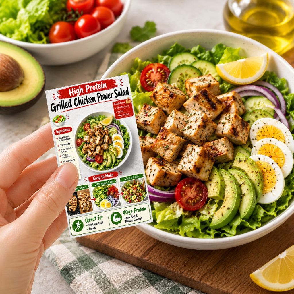 set high protein salad recipe cards   prep guide