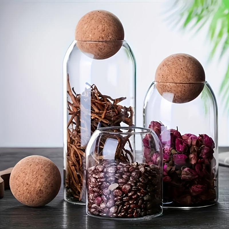 3pcs glass storage container spherical cork stopper 17 oz