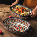 1pc large 950ml ceramic soup bowl dual handles floral