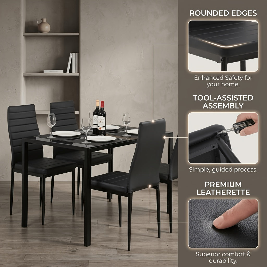 5pcs set dining table set modern rectangular glass dining