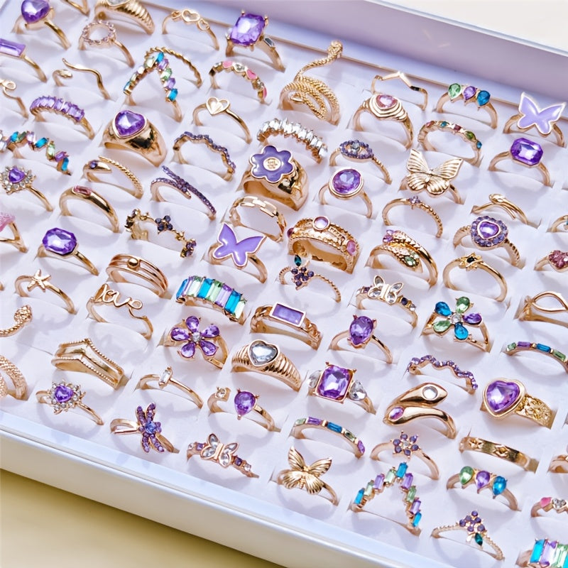 20pcs pack rose golden   womens mens ring set purple