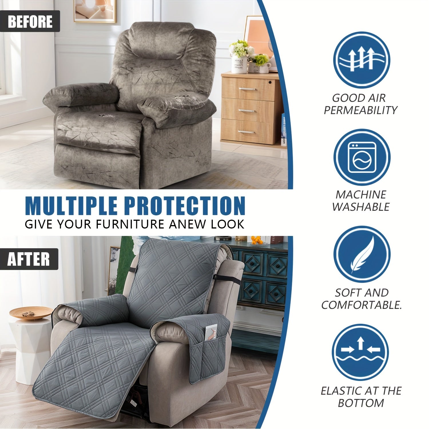 1pc 100 waterproof recliner chair cover non slip recliner