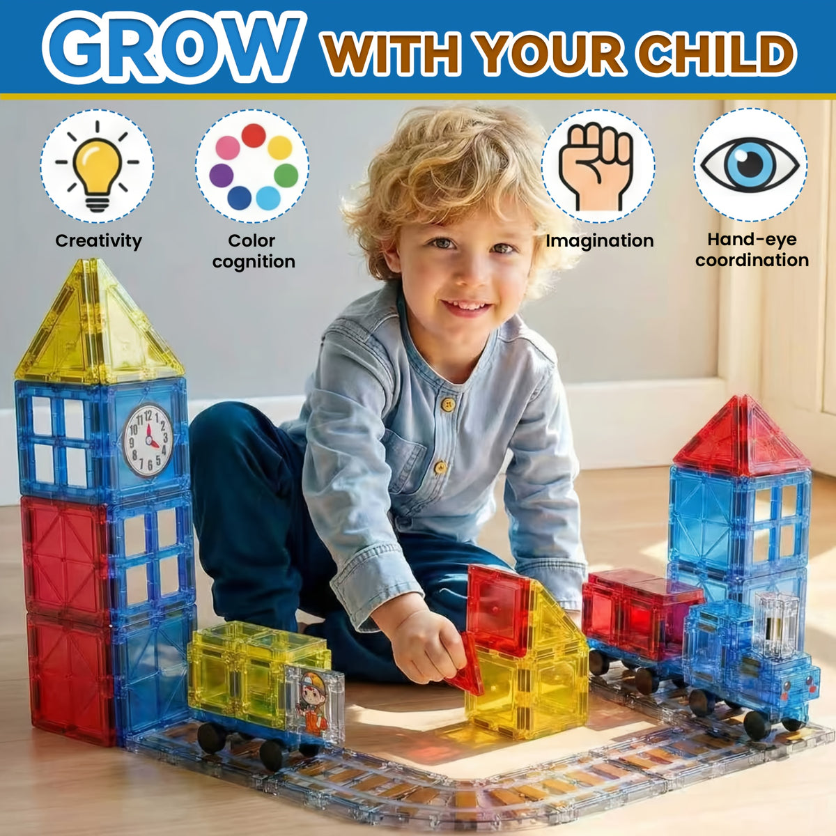 magnetic train station building set 60pcs magnetic tiles